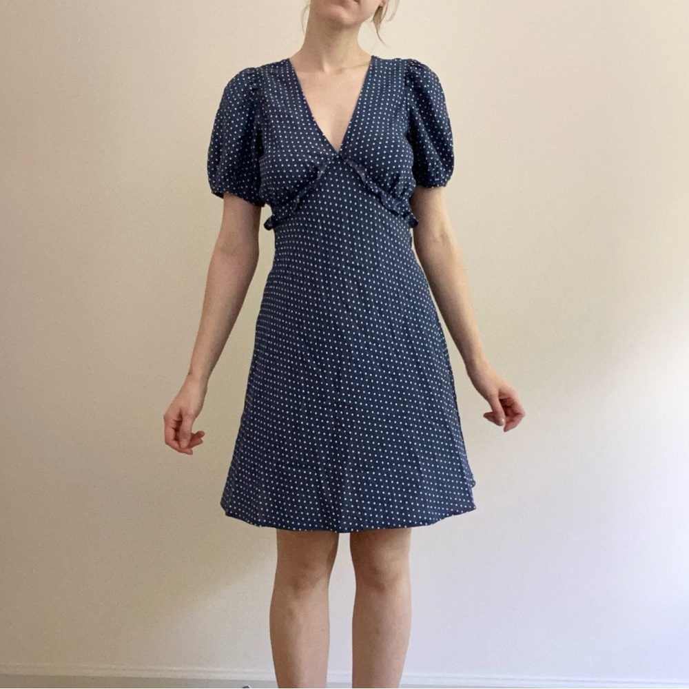 Madewell Polka Dot Babydoll Style Mini Dress Puff Sleeves V-Neck - Picture 5 of 7